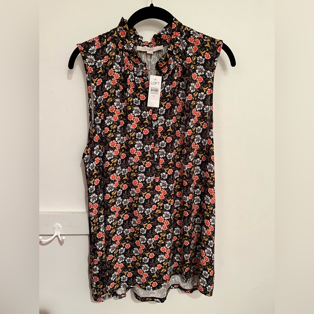 NWT LOFT sleeveless blouse floral print XL